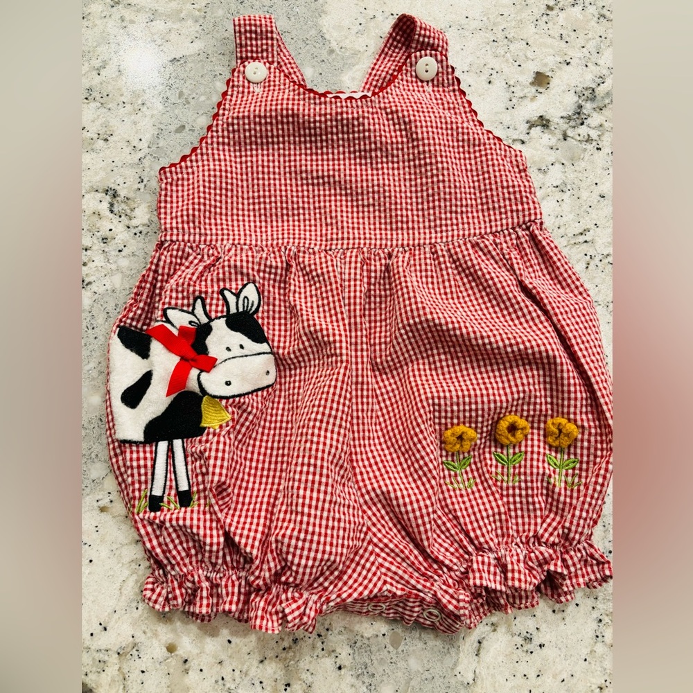 Boutique adorable and unique!!! Seersucker cow romper